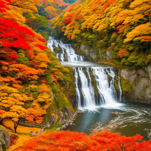 Shiraito waterfall in autumn generated by ai