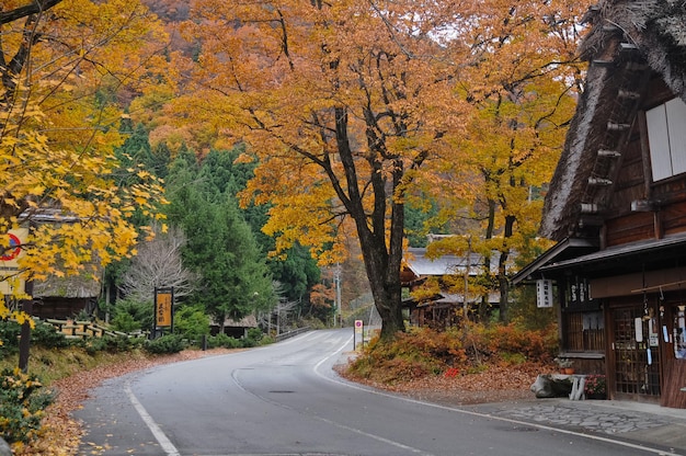 Shirakawago-erfgoedhuisje in het magische Autumn Takayama Japan