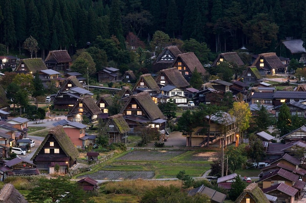 Shirakawago in Japan 's nachts