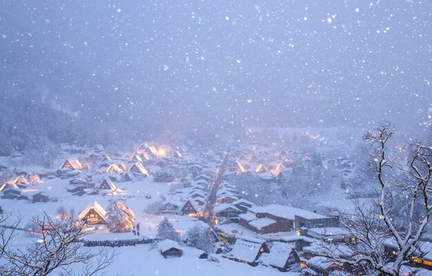 Shirakawago light-up snowfall