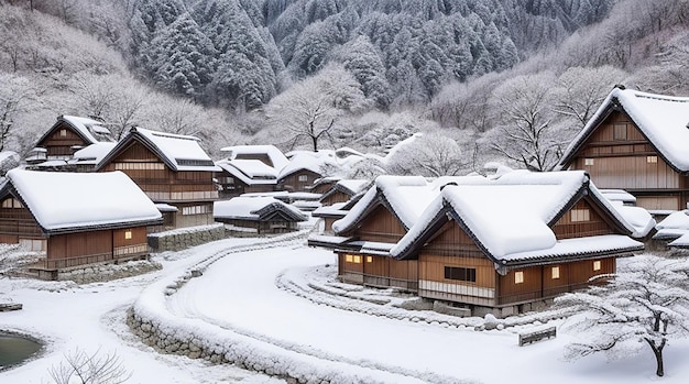 写真 シラカワゴ村 冬の日本