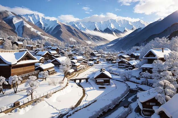 Shirakawago village in winter japan