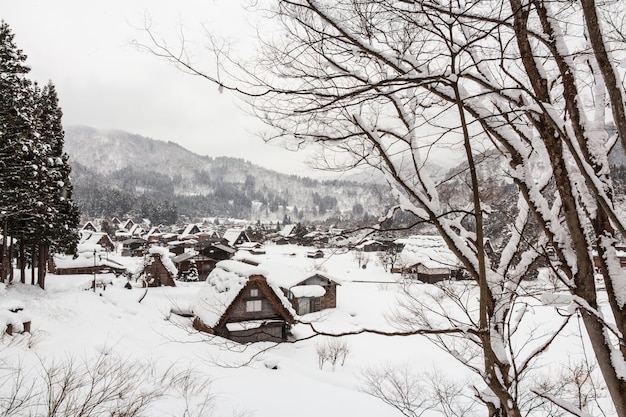 Shirakawago village with snow fall in winter season 