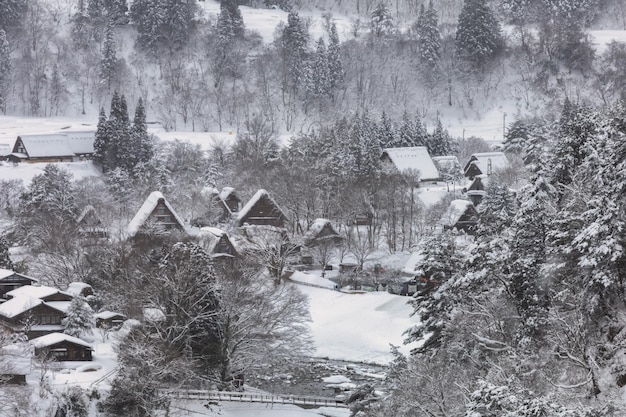 Foto shirakawagoil villaggio di shirakawa in invernopatrimonio dell'umanitàgifugiappone