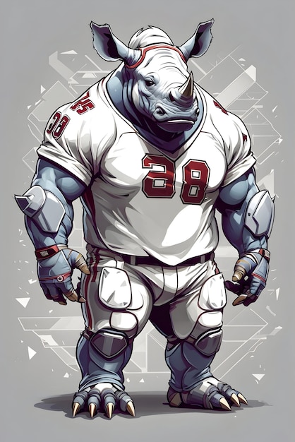 shirt graphic design of a rhino as an American football player isometric no background white back