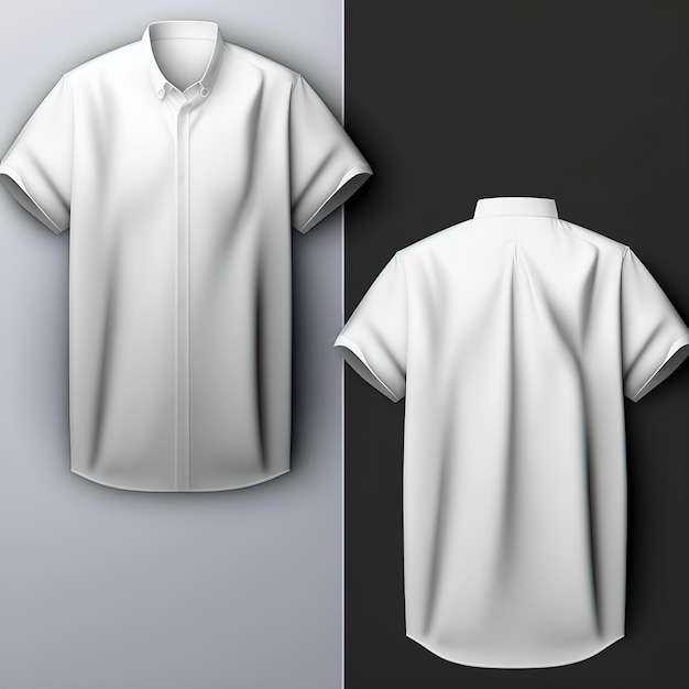 흰색 배경 3D 그림에 격리된 셔츠 모형 템플릿 전면 및 후면 보기