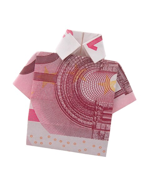 Photo shirt of a ten euro bill folded isolated on white vertical