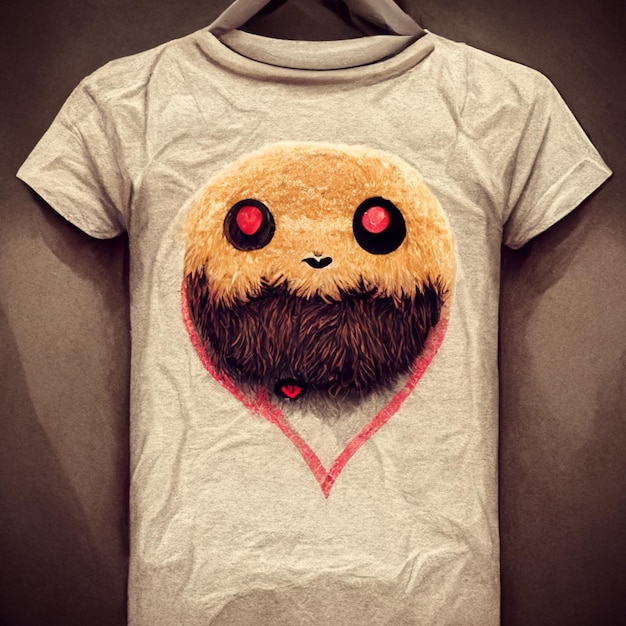 A shirt that has a face with a heart on it