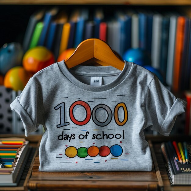 Photo a shirt that says  20 days of school  is on a shelf