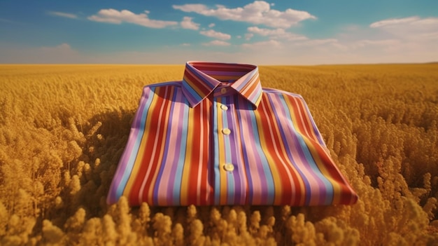 Foto in un campo viene visualizzata una maglietta con una striscia colorata