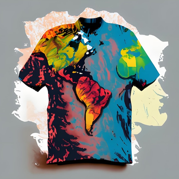 Shirt with Mixed Paint Map World It