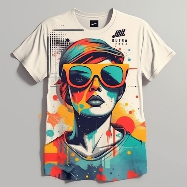 a shirt with a picture of a woman wearing sunglasses.