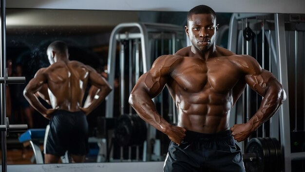 Атлетический мужчина без рубашки, показывающий мышцы спины.
