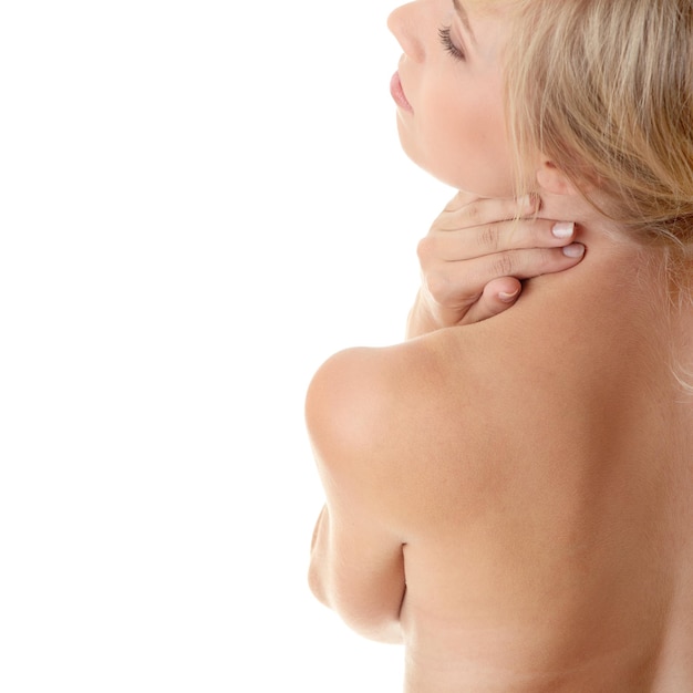 Photo shirtless woman against white background