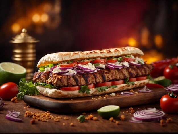 Shish kebab famous food in cinematic view studio lighting and background food photography