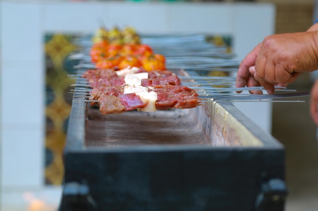 Shish kebab grilling