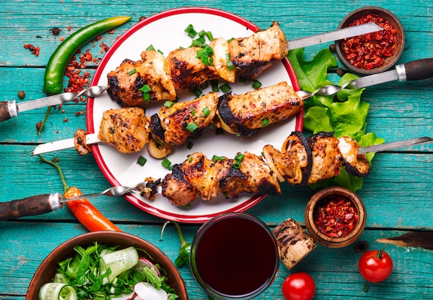 Shish kebab and salad