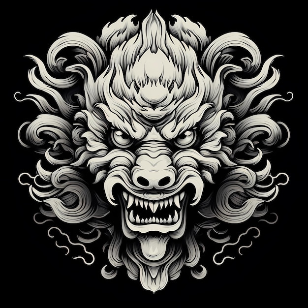 Photo shishi japanese mask tattoo design illustration