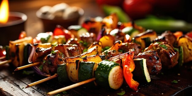 Shishkabob skewered with grilled vegetables