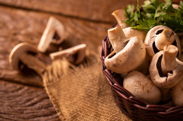 Shitake Mushroom on Wood Background