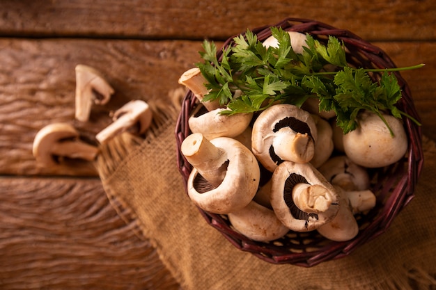 Shitake Mushroom on Wood Background