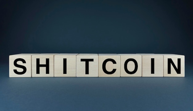 Shitcoin キューブは Shitcoin という単語を形成します Shitcoin 単語の概念 e コマースと暗号通貨