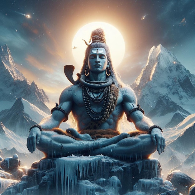 Shiva hindu god sculpture in meditation post for social media banner