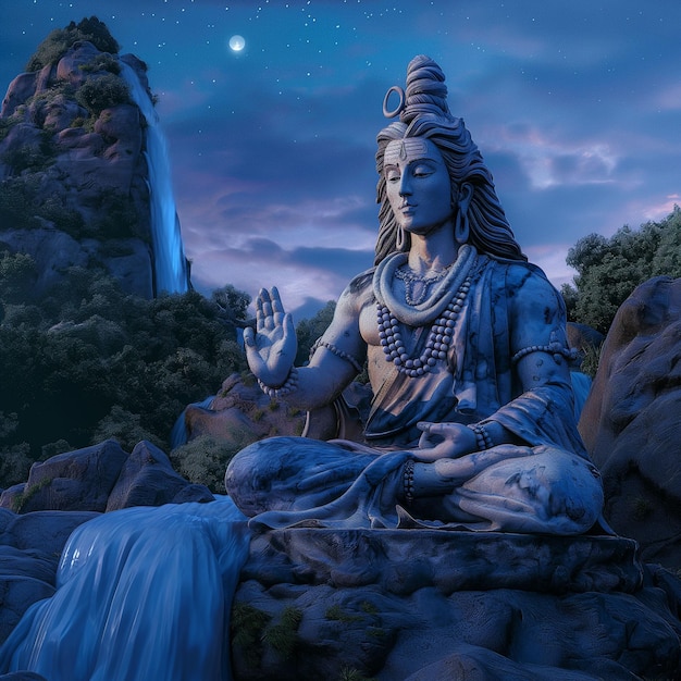 Photo shiva hindu god sculpture in meditation in the temple