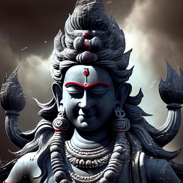 푸른 피부를 가진 시바 초상화 힌두교 신 힌두교 신