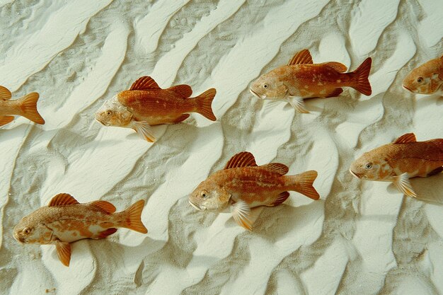 Photo shoal of goatfish scouring the sand for food