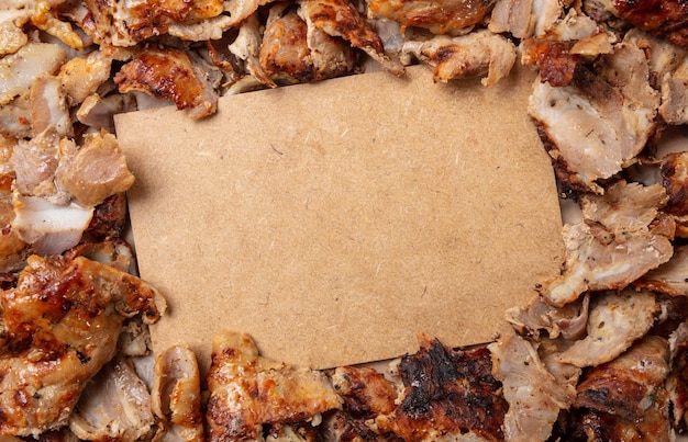 Shoarma gyros traditioneel Turks Grieks vlees eten achtergrond Blanco papier label kopie ruimte