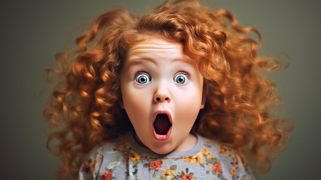 Shocked amazed cute little kid with curly hairs ai image