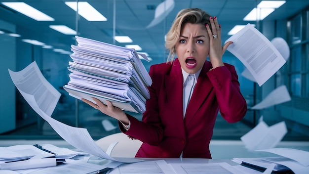 Shocked businesswoman make a mistake in office documents