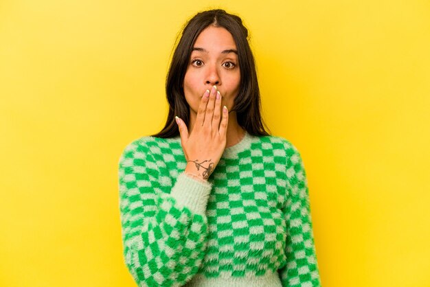 Shocked covering mouth with hands anxious to discover something new