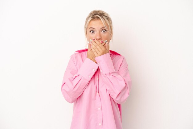 Shocked covering mouth with hands anxious to discover something new