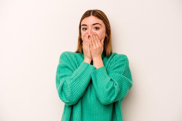 Shocked covering mouth with hands anxious to discover something new