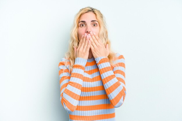 Shocked covering mouth with hands anxious to discover something new