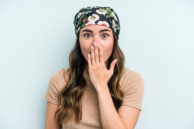 Shocked covering mouth with hands anxious to discover something new