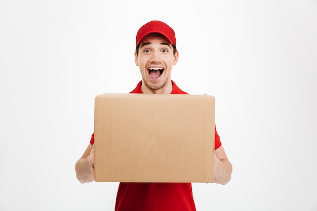 Shocked excited delivery man