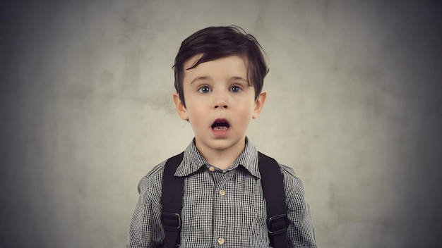 Shocked little boy child standing isolated