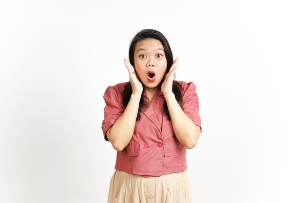 Shocked WOW Face Expression Of Beautiful Asian Woman Isolated On White Background