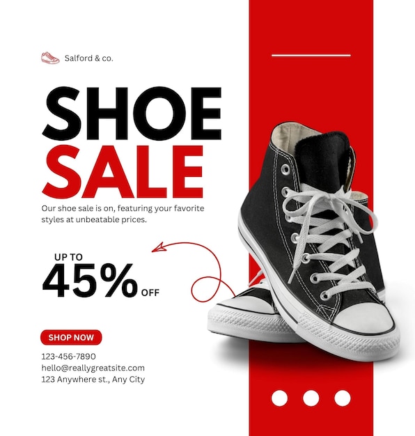 a shoe advertisement for shoe sale is shown on a red background