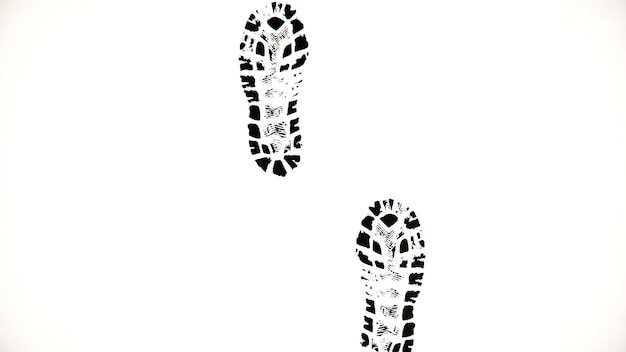 Shoe marks on white background abstract animation of walking in front of black boot prints on white