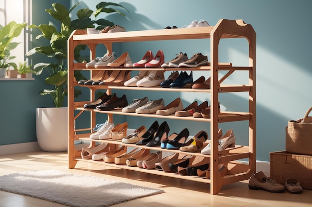 Shoe rack indoors still life