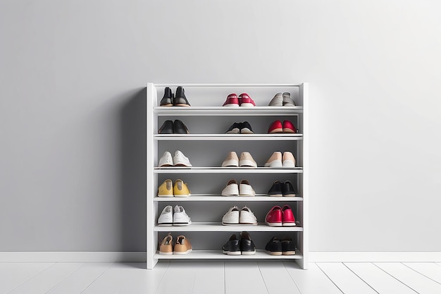 Foto mockup dell'organizzazione del rack per scarpe