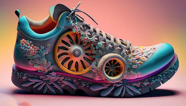 обувь реалистичная текстура яркая студия красочная реалистичная цветочная подсветка замысловатая деталь мягкая сму