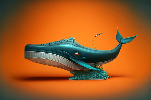 Photo shoe shaped like a whale on an orange background generative ai