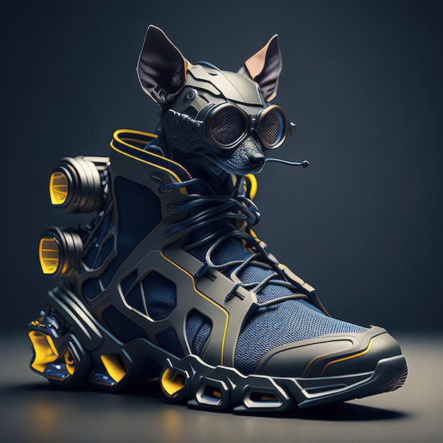 A shoe with a cat on it and a pair of glasses on it.