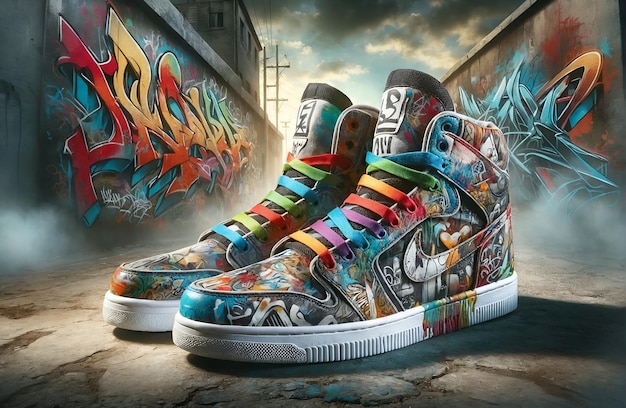 A shoe with a graffiti theme