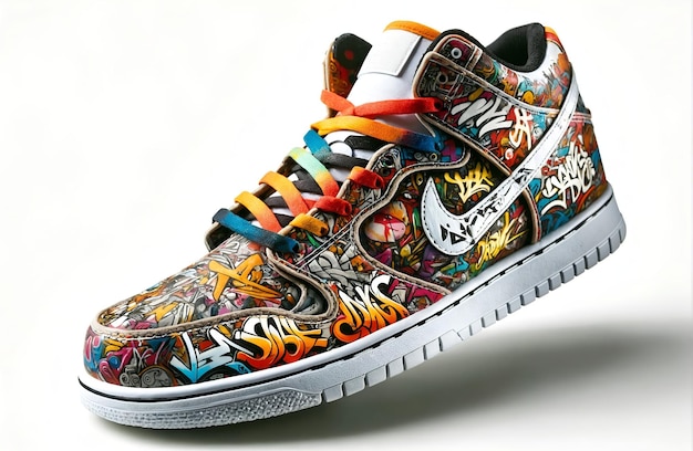 A shoe with a graffiti theme